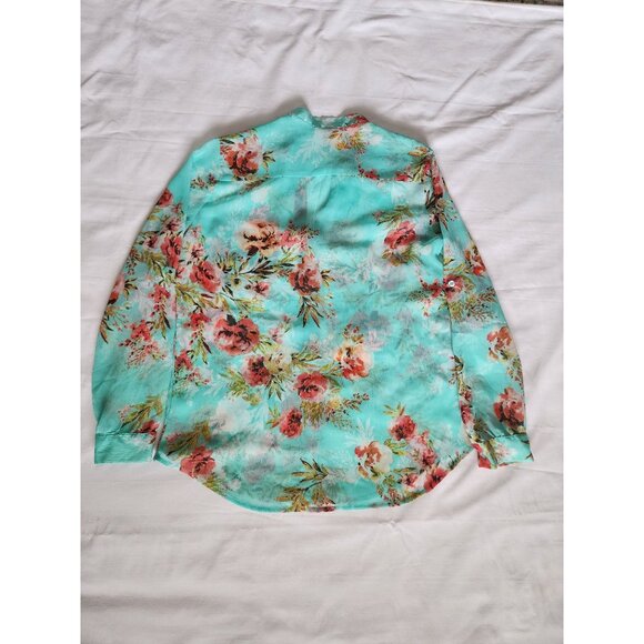 KUT From The Kloth Women's Blue Floral Long Sleeve Chiffon Blouse Size Medium - Picture 5 of 10